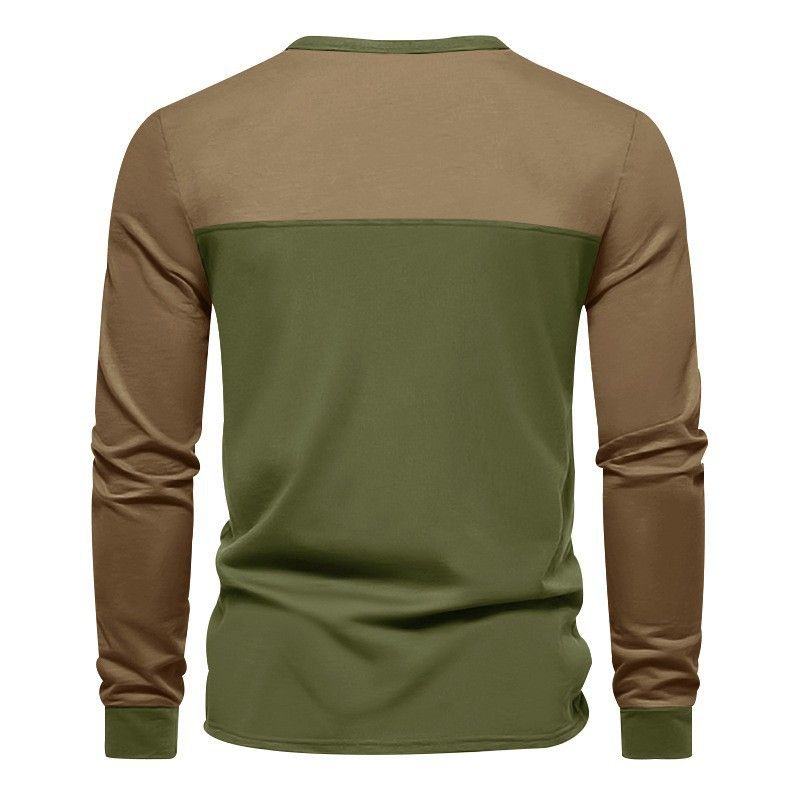 Herren-Retro-T-Shirt mit Henley-Kragen – Zweifarbiges, atmungsaktives Langarmshirt aus Polyester-Mischgewebe (S-XXXL)_voghion.com