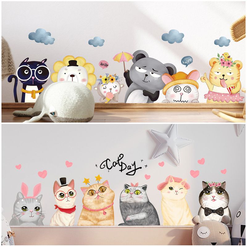 Cartoon 6 cats and tigers PVC frosted JS-N children's room kindergarten decoration wall stickers_voghion.com