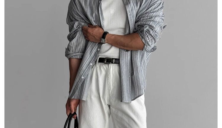 Camicia a maniche lunghe a righe in lino da uomo – Top casual leggero, anti-stiro e anti-sole, di ispirazione coreana (M-XXL)_voghion.com