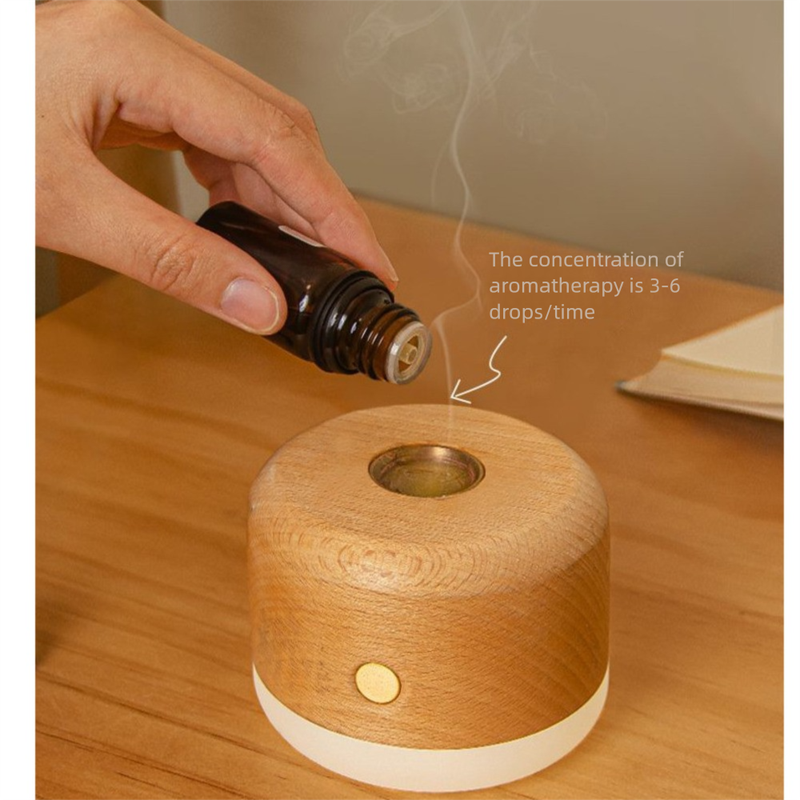 Lampada in legno massello Chaihua Friends, macchina per aromaterapia ricaricabile, luce notturna da comodino per camera da letto, olio essenziale silenzioso_voghion.com