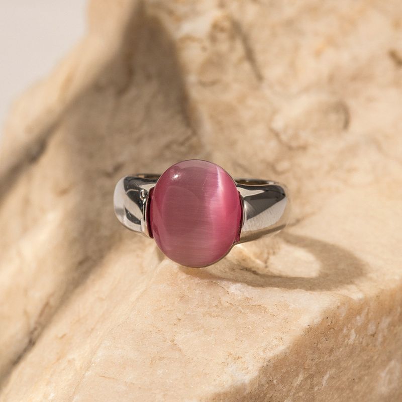 INS Network Red Tide Flowing Gold Edelstahl Set mit rosa Katzenauge Stein Ring Fortschrittliches Design Nicht verblassender Schmuck_voghion.com