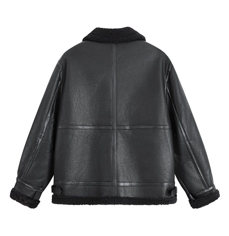 Blouson aviateur en similicuir pour homme avec col en peau lainée – Manteau motard en PU style streetwear, coupe-vent et anti-rayures (M-5XL, noir/beige)_voghion.com