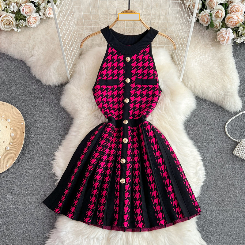 Ženska oblačila, retro temperament, halter izrez, odkrita ramena, kratka pletena obleka A-kroja_voghion.com