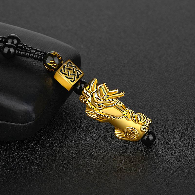 Jewelry & Accessories Vietnam Sand Gold Pixiu Pendant Gold Necklace Obsidian Bead Chain Color Preservation Six Words Talisman Gift_voghion.com