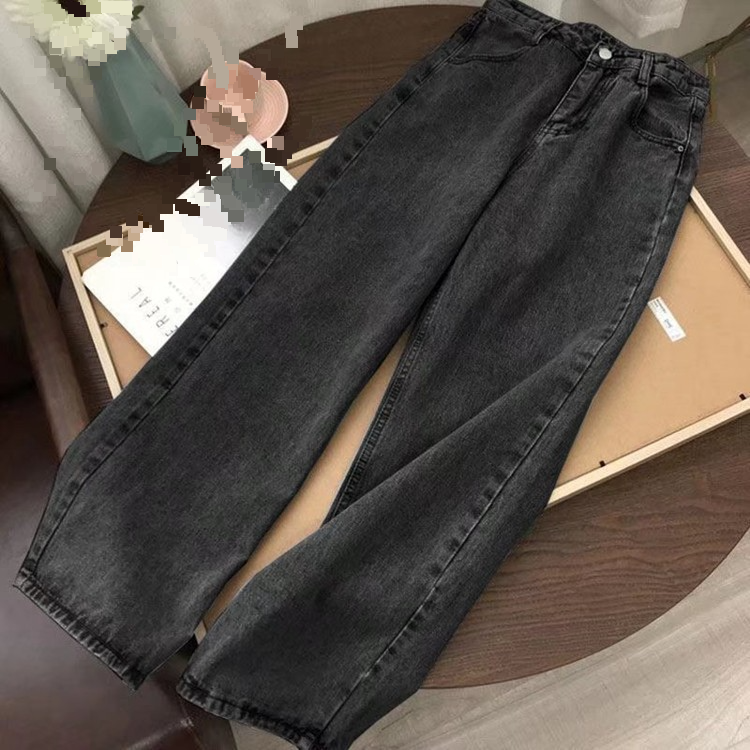 Vêtements pour femmes Jeans taille haute droits pour étudiantes Pantalons de nettoyage amples de style rétro à jambes larges_voghion.com