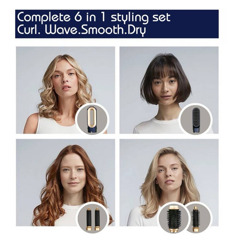 Set de coafat 6 în 1 cu uscător de păr multifuncțional și baghetă de ondulare automată_voghion.com