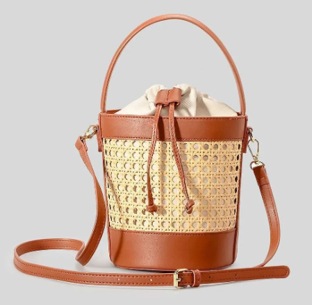 Stroh Strand PU Leder Sommer Hohl Schulter Trendy Umhängetasche Urlaub Reise Handtasche_voghion.com