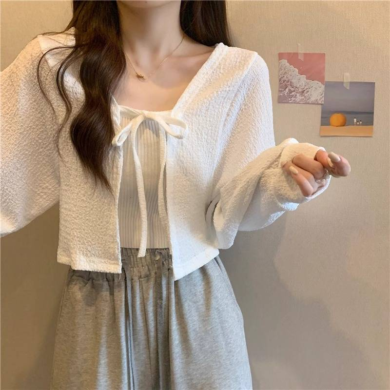 Chaleco tipo blusa de seda fina de verano para mujer, chaqueta corta de talla grande con capa y protección solar, cárdigan_voghion.com