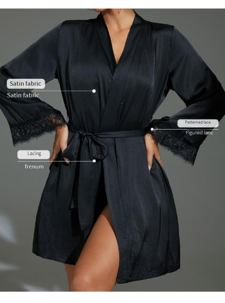 Peignoir de bain en soie pour homme, chemise de nuit, pyjama mi-long, maille à pois, épissure de soie glacée, vêtements de maison_voghion.com