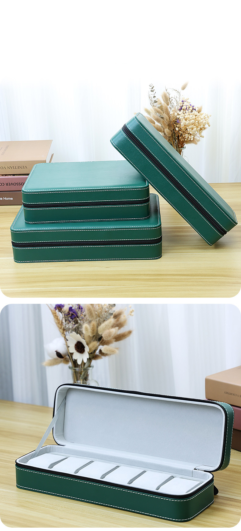 Green PU Leather 61012 Position Watch Box High End Zipper Watch Bag Storage Display Packaging Table_voghion.com