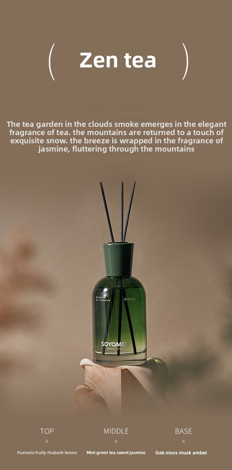 Premium Rattan Reed Diffuser – Long-Lasting Home & Office Aromatherapy, Elegant Air Freshener Gift Set (Grasse Elegance / Zen Tea Wood, 330ml)_voghion.com