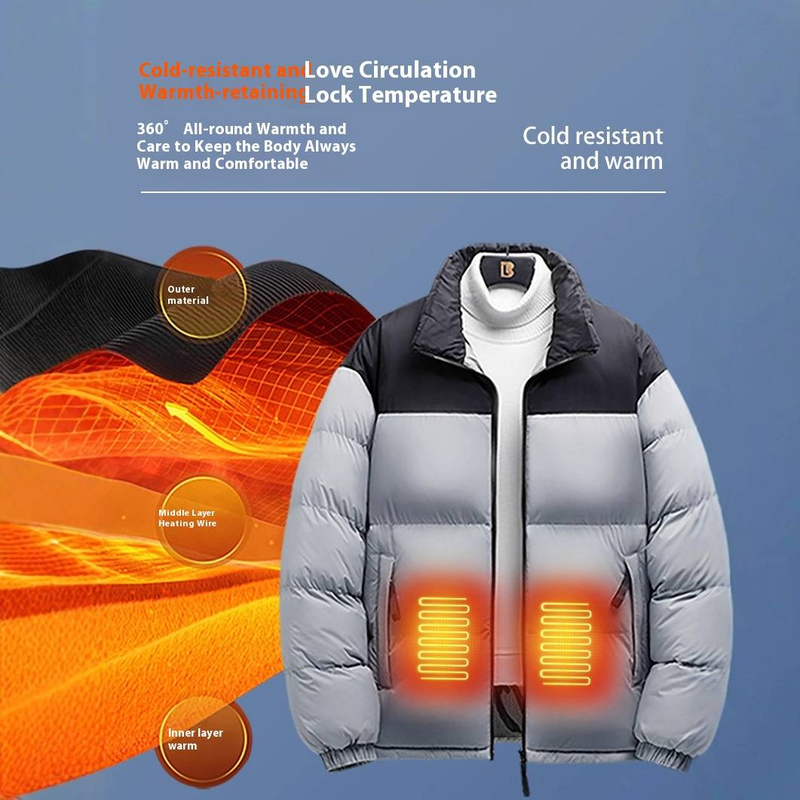 Men's Winter Heated Jacket With Thermal Lining, Thickened Warm Puffer Coat For Cold Weather, Unisex Oversized Streetwear - Sizes M To 4XL_voghion.com