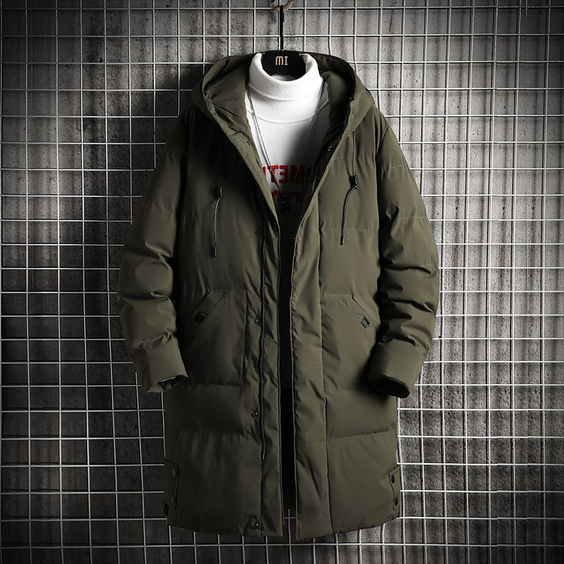 Übergroßer Wintermantel mit Kapuze für Herren mit dicker Polyesterfaserfüllung, langer Freizeitparka für kaltes Wetter (Grau/Schwarz/Grün)_voghion.com