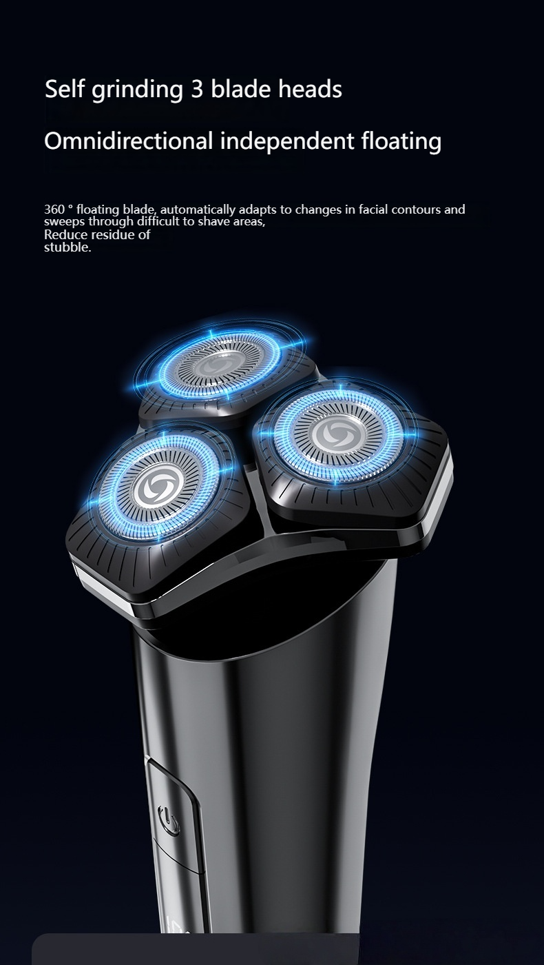Professioneller Rotationsrasierer mit 3 Klingen für Männer, wasserdicht und kabellos mit schwebenden Scherköpfen, LED-Anzeige, 150 Minuten Laufzeit_voghion.com