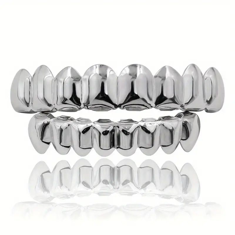 Set di grillz Hip Hop in oro - 8 denti superiori e inferiori, rame elettrolitico 18 carati, eleganti gioielli dentali (oro, argento, nero canna di fucile, oro rosa)_voghion.com
