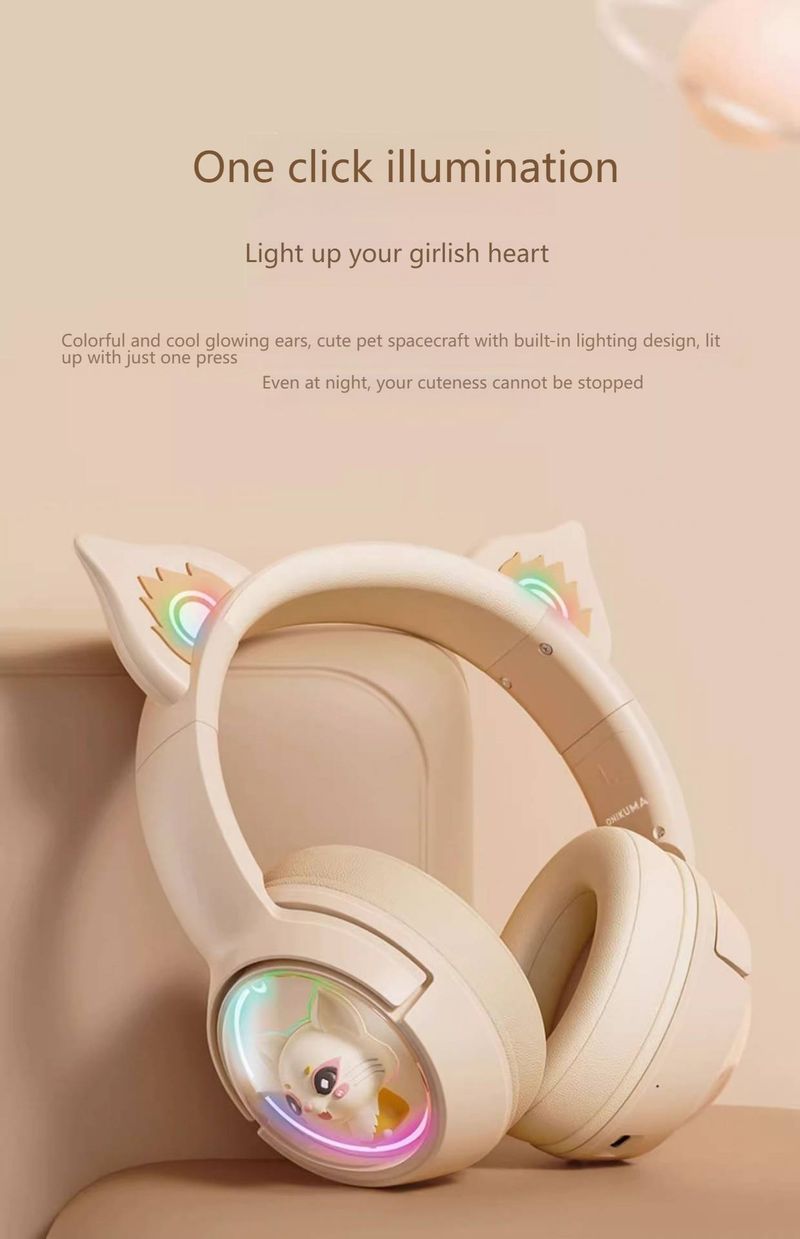 B5 Wireless Cat Ear Headphones – Bluetooth 5.3, RGB Lighting, Noise Isolation, Lightweight Gaming Headset For PC/Phone (Pink/White/Gradient)_voghion.com