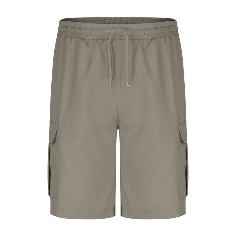 Men's Clothing Men's Solid Color Drawstring Elastic Waist Multi Pocket Straight Shorts Overalls Casual Pants_voghion.com