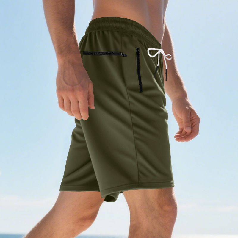 Sommer im amerikanischen Stil Neue Herren Casual Sports Buttoned Beach Solid Color Shorts_voghion.com
