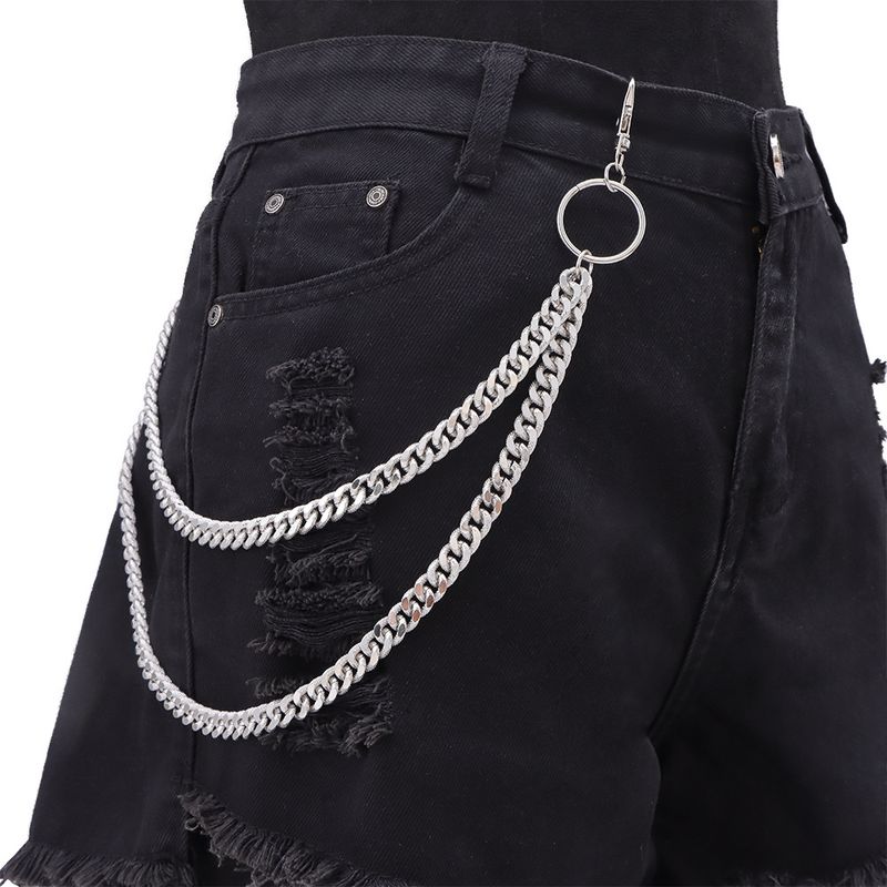 Accessori di vendita caldi, catena di metallo a doppio strato alla moda e alla moda, accessori per abbigliamento in denim versatili e semplici_voghion.com