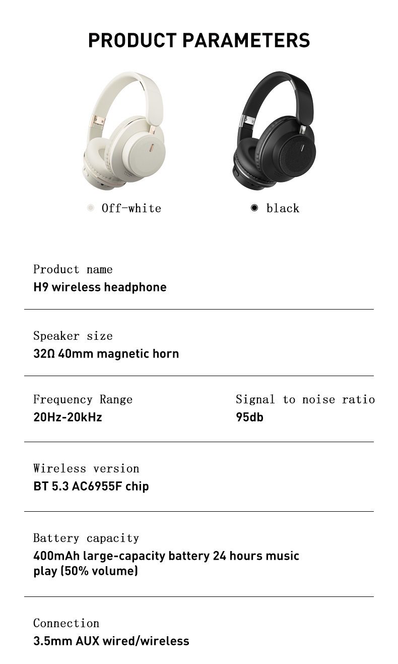 Bluetooth Headphones New H9 Head Mounted Bluetooth Headset Wireless Foldable Sports Ultra Long Battery Life Game Heavy Bass Headset_voghion.com