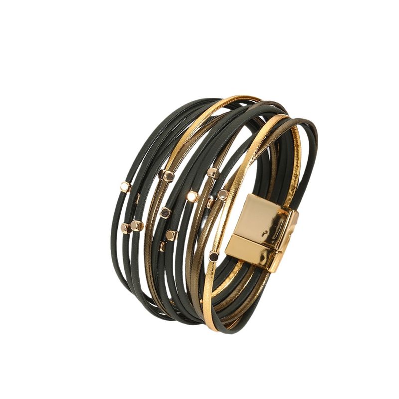Metal Bead Wristband PU Leather Multi-layer Magnetic Clasp Bracelet For Women_voghion.com