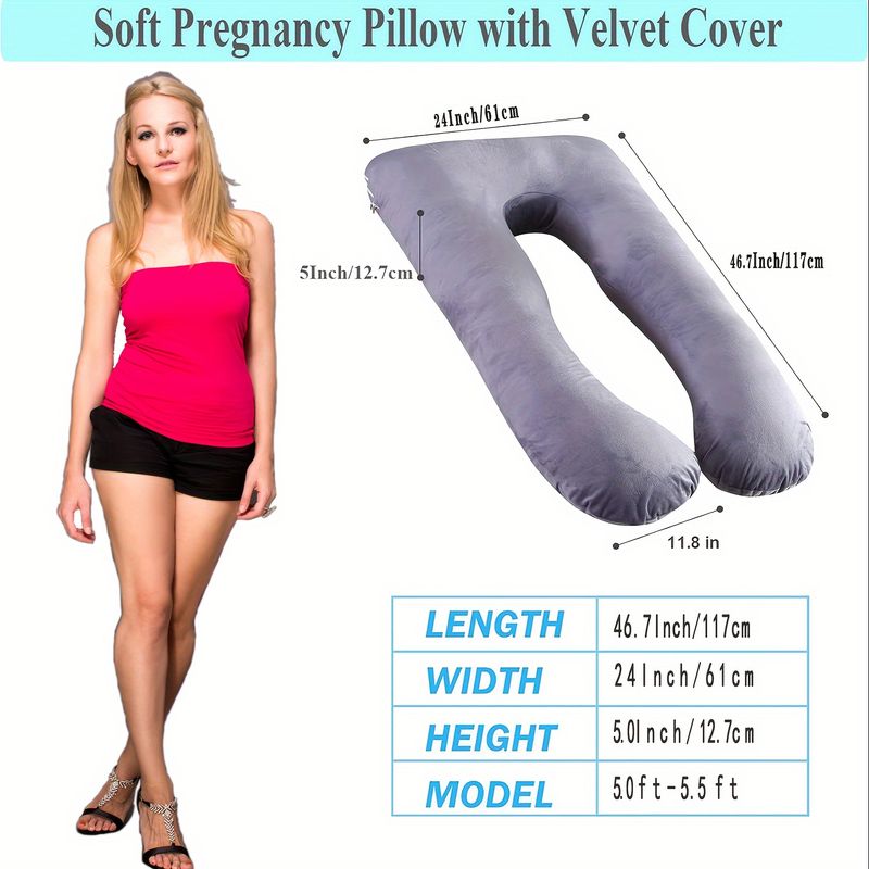 U-Shaped Maternity Pillow With Removable Cover - Full-Body Support For Side Sleeping, Dark Blue Polyester Fiber, Ergonomic Design For Pregnant Women_voghion.com