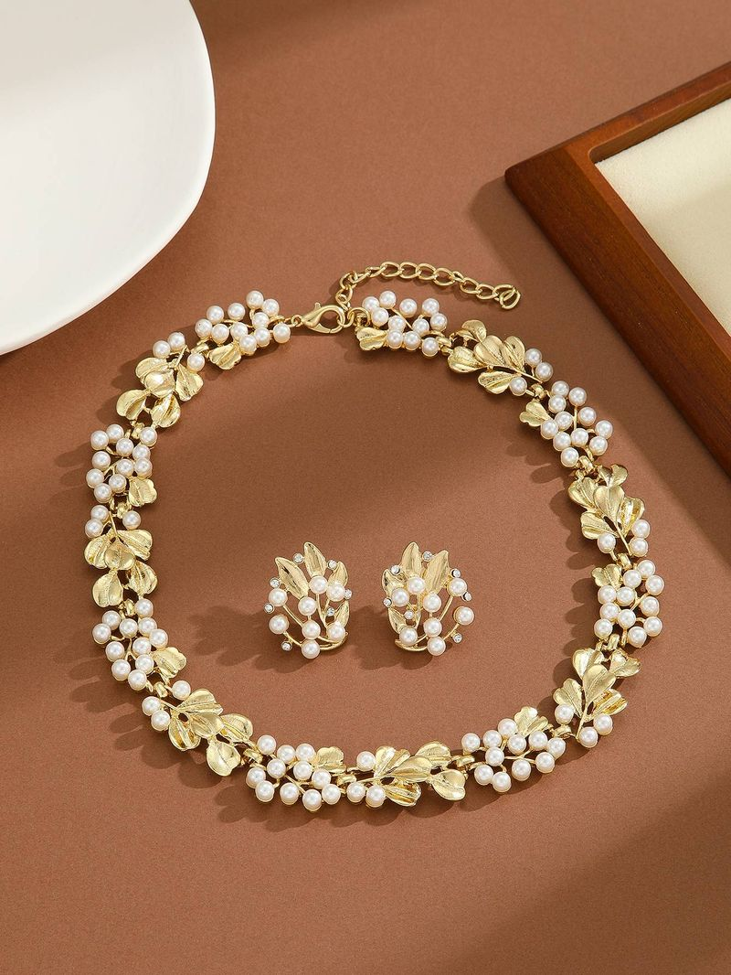 Δημοφιλές Fashion Pearl Drop κρεμαστό γυναικείο κολιέ Νέα σκουλαρίκια Σετ δύο τεμαχίων_voghion.com