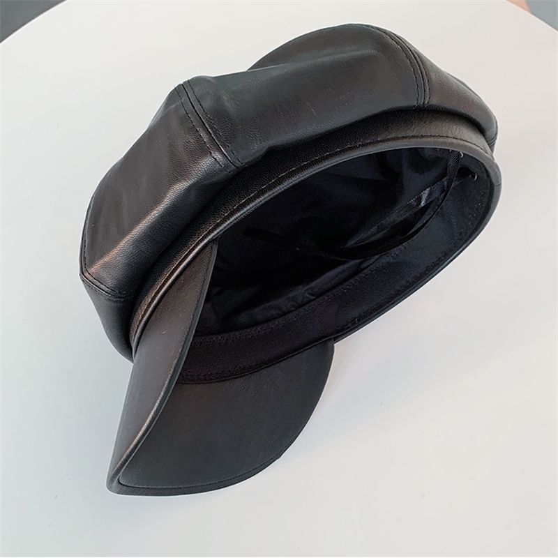 Moda COKK Cappello in pelle Autunno Inverno Berretto da giornalaio Donna Nero Moda Donna Vintage Cappelli Gorros Berretto_voghion.com