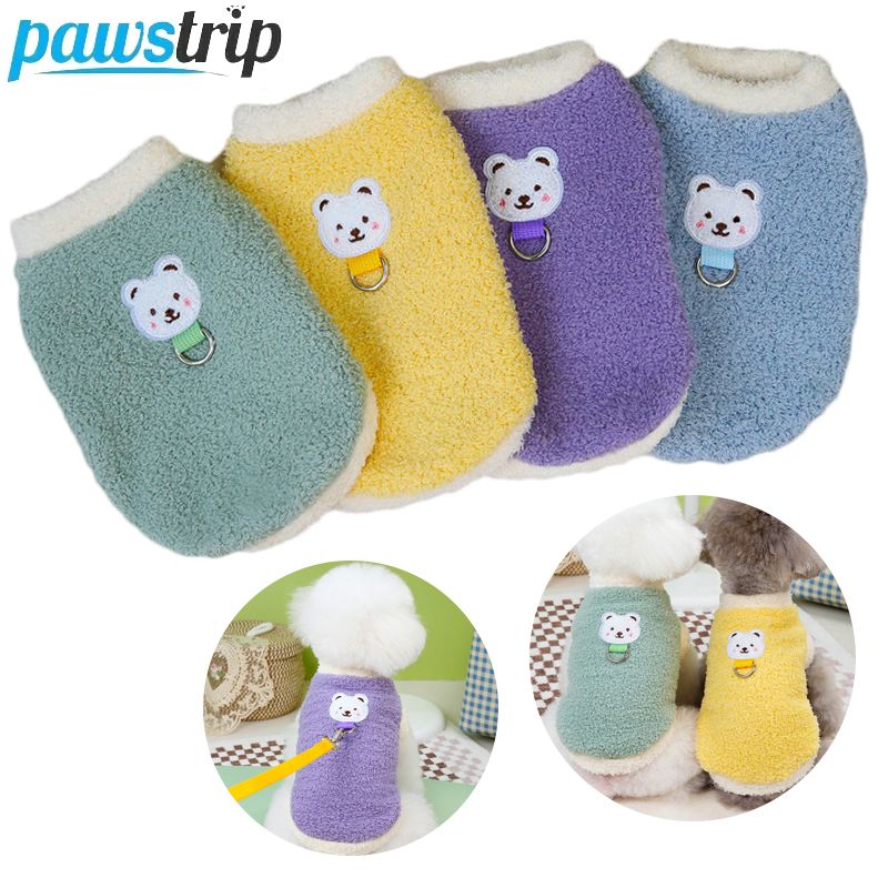 Roupas quentes de inverno com argola em D, casaco de pelúcia para cães pequenos e médios, roupas macias para filhotes, suprimentos para animais de estimação da loja PawParty_voghion.com