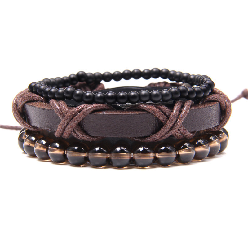 Natuursteen combinatie set ronde kralen armband micro ingelegde Boheemse kruiskralen_voghion.com