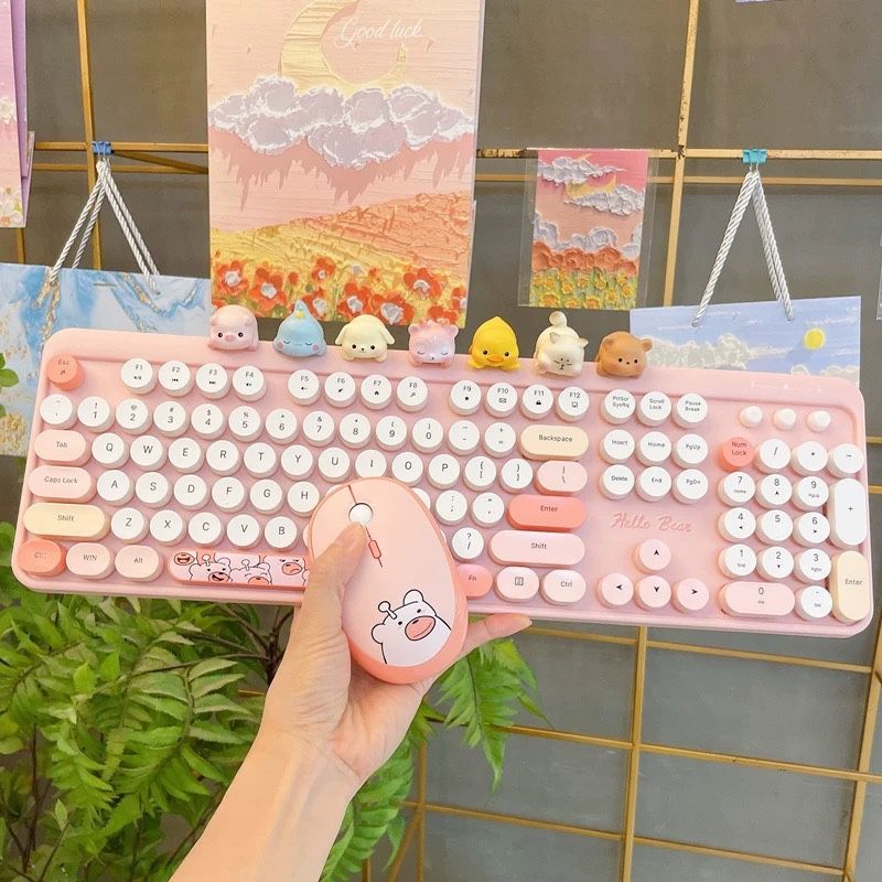 Dopamin Drahtlose Maus Tastatur Anzug Bär 2,4 Gusb Mädchen Büro Stumm Laptop Desktop-Computer_voghion.com