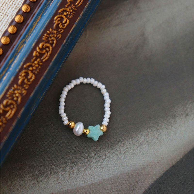 New Chinese Style Elastic Lapis Lazuli Ring Natural Star Pearl Agate Personality Trendy Women_voghion.com