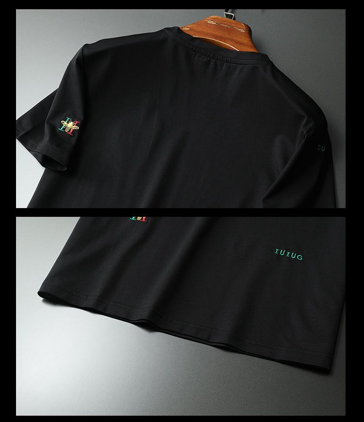 Herenmode monogram borduurwerk ronde hals slank korte mouw T-shirt_voghion.com