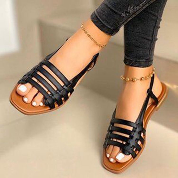Γυναικεία φλατ σανδάλια, καλοκαιρινά, νέα, casual, φλατ σανδάλια με στρογγυλό κεφάλι, για γυναίκες, μεγάλα μεγέθη_voghion.com