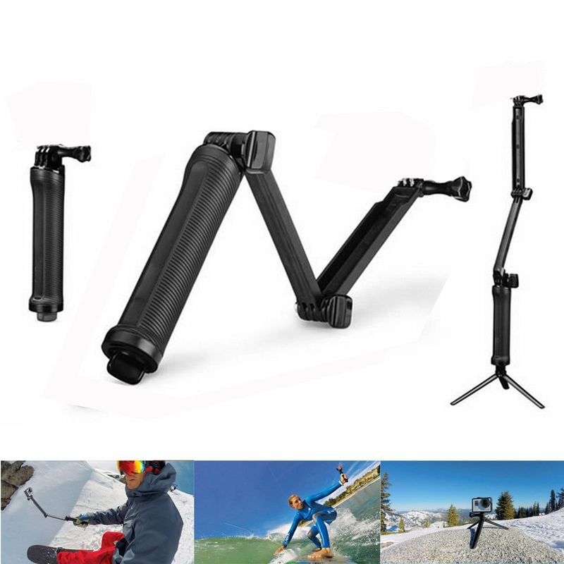Folding three-way adjustable arm selfie stick GoPro accessories sports camera stand 3-way_voghion.com