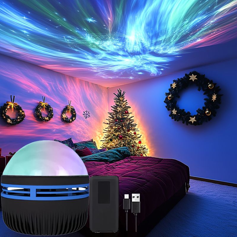 Lampada di proiezione a LED per aurora boreale, effetto aurora boreale, telecomando, alimentazione tramite USB, luce che cambia colore, per_voghion.com