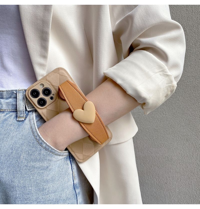 Suitable For IPhone 16 Phone Case Iphone 12/11 14 Pro Classic Diamond Grid Heart-shaped Wrist Strap Holder 13_voghion.com