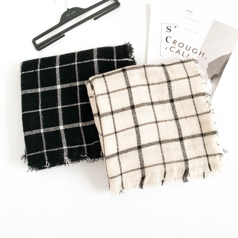 Unisex černá kostkovaná šála Bílá kostkovaná čtvercová šála_voghion.com