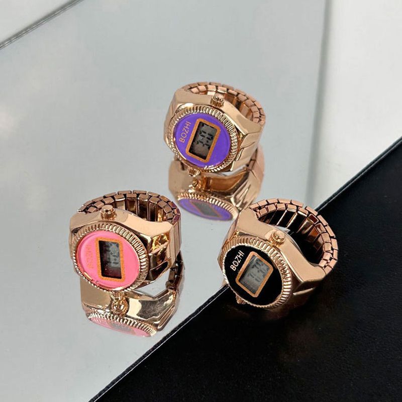 Ny Finger til Kvinder Mænd Mini Elastisk Rem Legering Ure Retro Elektronisk Digital Par Ur Ring Gave_voghion.com