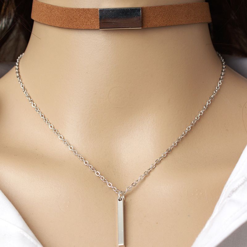 Forró eladások 2024 új fekete Veet choker nyaklánc csík kötél lánc bár négyzet alakú cső choker női gallér mujer collier femme ras du cou_voghion.com