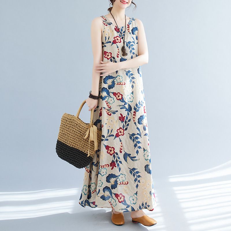 2023 Zomer Nieuwe Plus Size Dameskleding Koreaanse Versie Artistieke Losse En Afslankende Bedrukte Katoenen Linnen Mouwloos_voghion.com