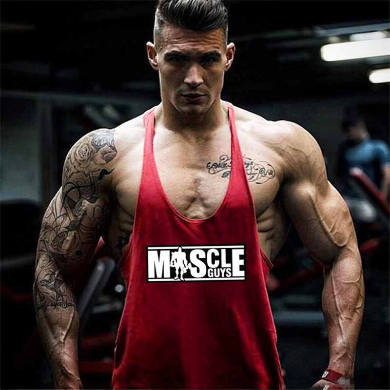 Bodybuilding and Fitness Exercise Deep Digging Thin Shoulder Strap Pure Cotton Fitness Tank Top_voghion.com