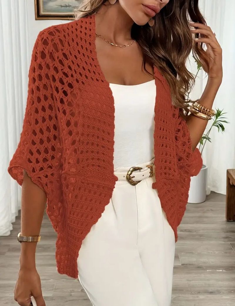 Maglione da spiaggia con lacci e maglia – Top da vacanza all'uncinetto con trafori (XS-XL, bianco/nero/albicocca/rosso)_voghion.com