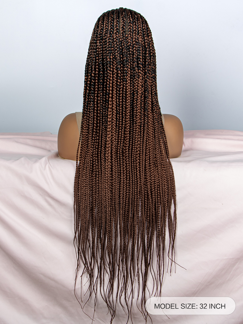 9*6 front lace braid wig head set 200% density hand woven braid head set full head thin braid separated from the middle shape natural fashion_voghion.com