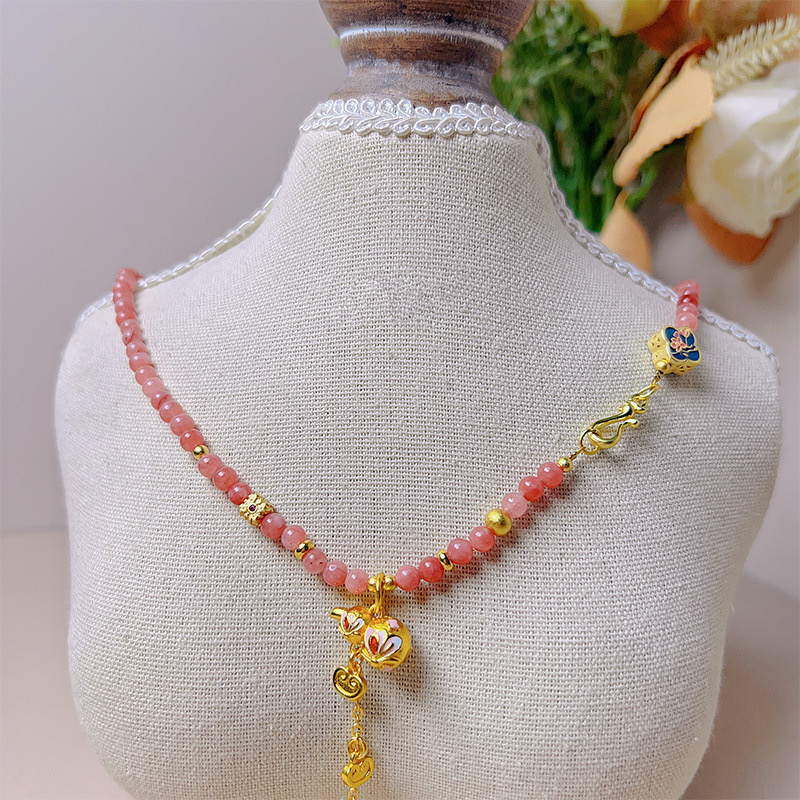 Designer nieuwe Chinese chique roze Perzische jade kralen ketting geëmailleerde kleine Fru fringe choker vrouwelijk_voghion.com