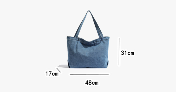 Denim Bag Women's Shoulder Bag Large Capacity Solid Color Washed Denim Bag Student Commuter Shoulder Bag Female Art Casual Handbag_voghion.com