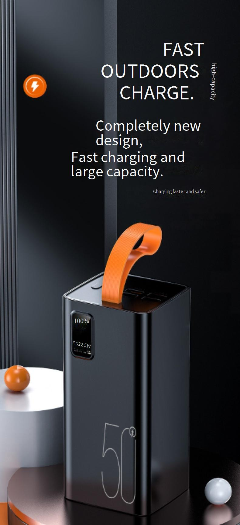 Power Bank Outdoor Mobile Power Bank With Large Capacity Of 50000 MAh And Super Fast Charging 22.5W Power Bank PD20W Two Way Fast Charging_voghion.com