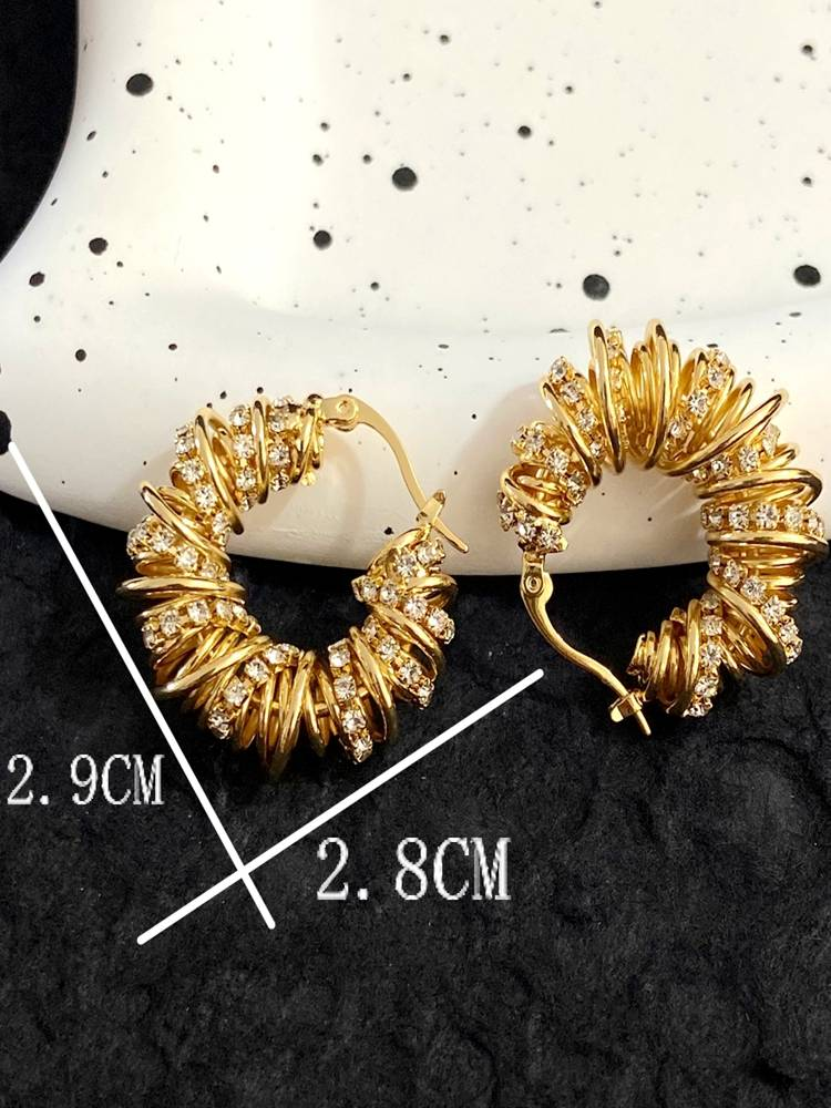 Boucles d'oreilles torsadées en pâte frite creuse de style européen et américain, fermoirs d'oreilles ronds en zircon blanc, boucles d'oreilles vintage pour petits groupes_voghion.com