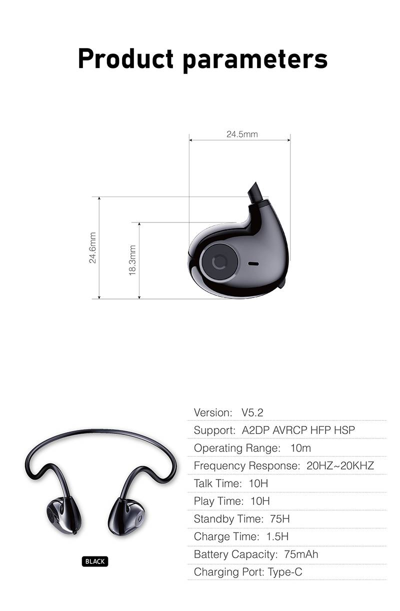 HI72 Non In Ear Open Dual Ear Bluetooth Earphones With Hanging Ears And Air Conduction, Ultra Lightweight For Sports And Running_voghion.com