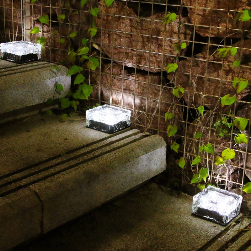 Solar Ice Brick Lights – Waterproof Outdoor Garden & Pathway Lighting (4 LED/1 LED, 10x10cm & 7x7cm, Multiple Colors, Glass/Acrylic Options)_voghion.com
